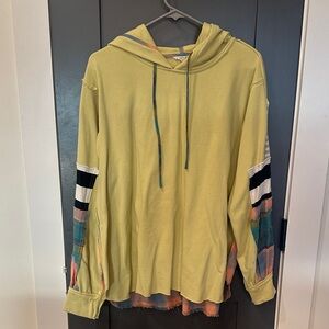 Easel Yellow Hooded Women's Jacket with Multicolor Sleeves